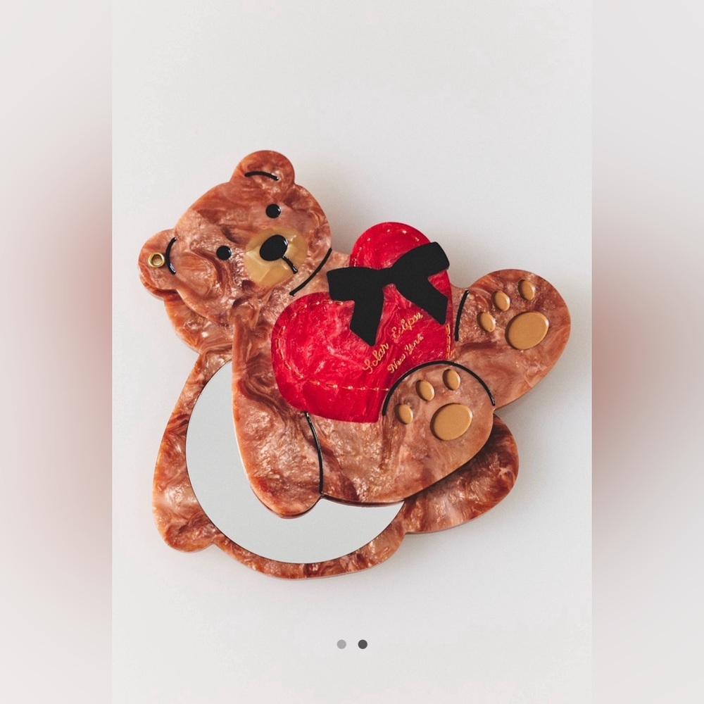 Anthropologie Solar Eclipse Heart Teddy Handpainted Compact Mirror NEW
